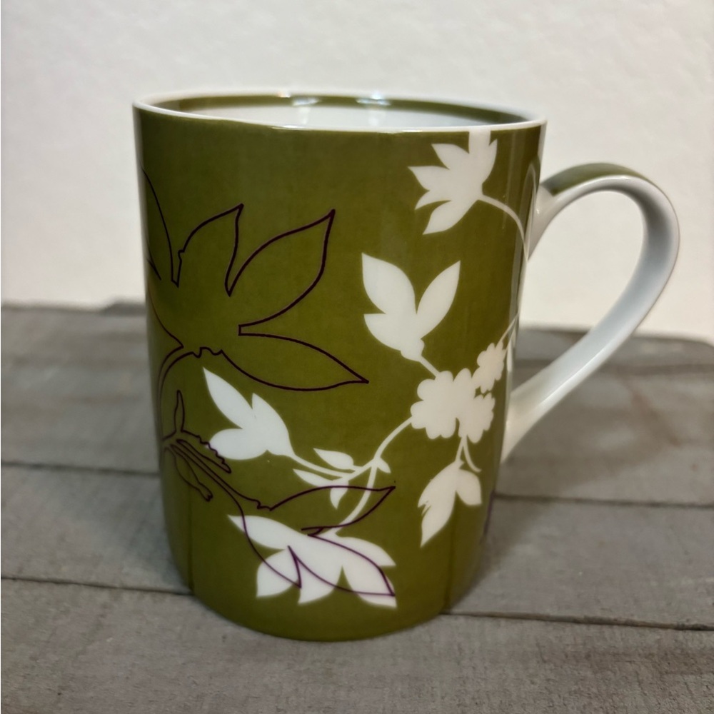 Starbucks Mug with olive green floral and butterfly design coffee mug